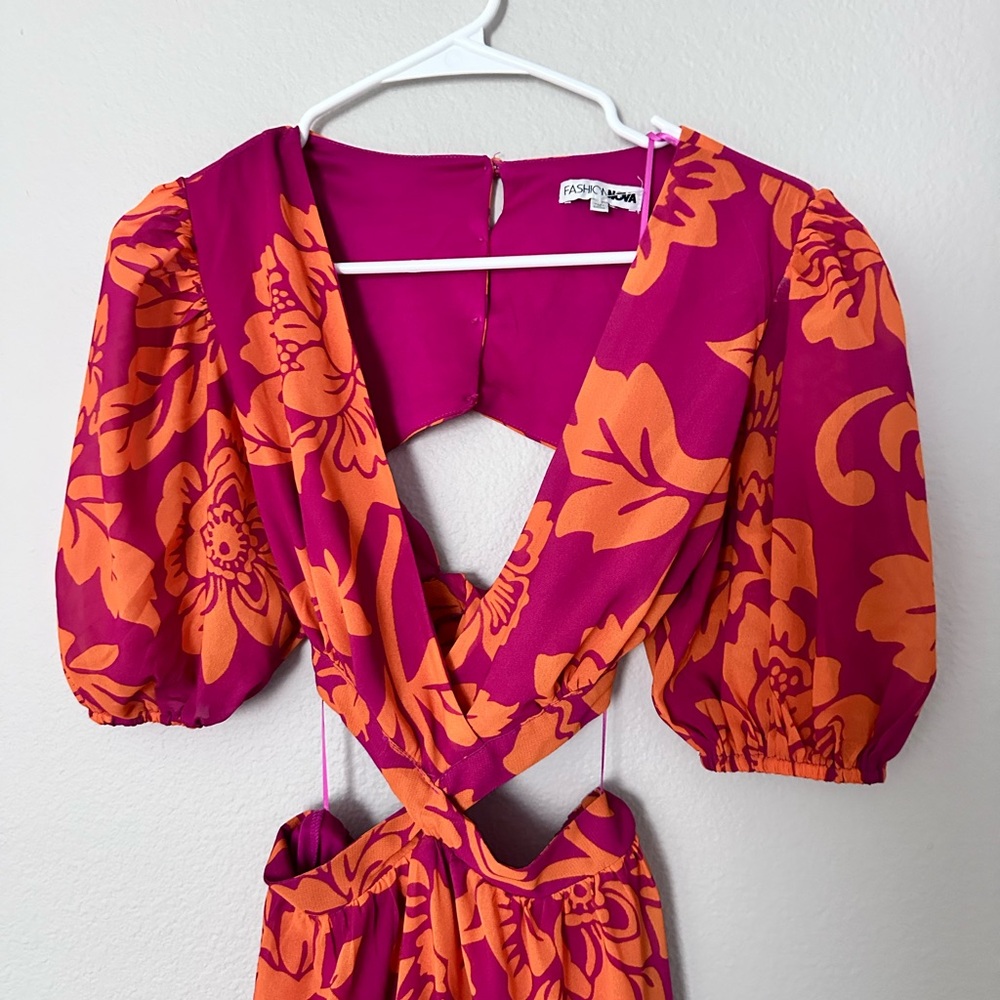 Fashion Nova Vibrant Pink and Orange Floral Maxi Dress